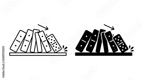 Bild auf Leinwand Domino Effect: A graphic representation illustrating the concept of a domino effect, showing a line of dominoes falling and triggering a chain reaction, symbolizing cause and consequence