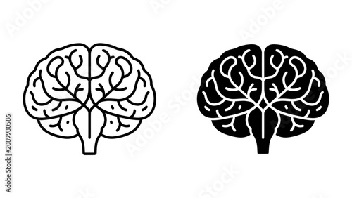 Fotografía Brain Icon in Outline and Silhouette: Two stylized brains, one in an outline and the other in silhouette, represent intellect, thought, and medical science