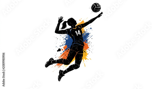 Photos Women's Volleyball Overhand Serve Grunge Black Silhouette Editable Vector Design