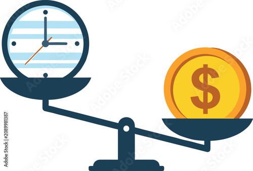Bild auf Leinwand Time Management and Financial Value Vector Design with Clock and Gold Dollar Coi