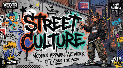 Street culture modern apparel artwork with graffiti artist and city vibes
