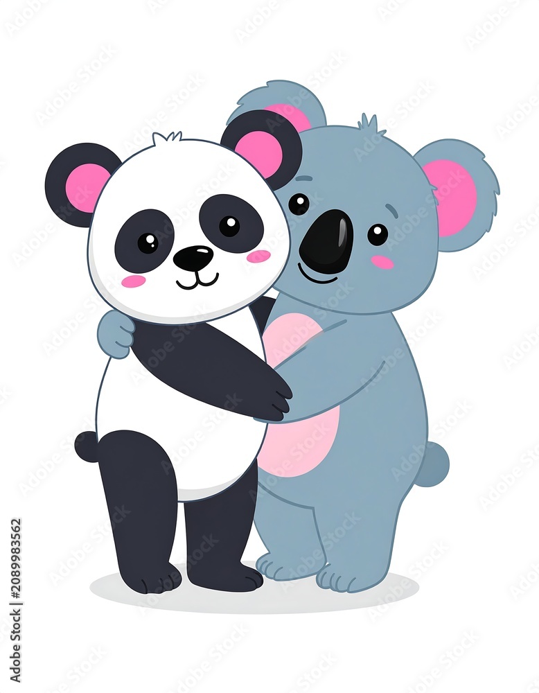 Obraz premium A digital illustration of a panda and a koala standing side by side