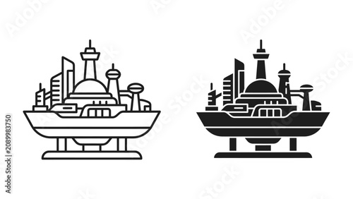 Cuadro en lienzo Futuristic Cityscape Icon: A stylized icon representing a modern, futuristic city skyline with diverse architecture, set against a clean backdrop