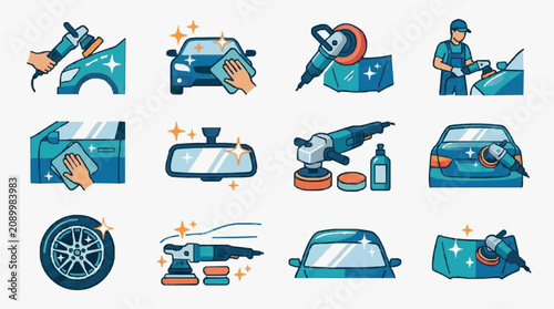 Tableau sur toile Car Maintenance and Repair Illustrations.