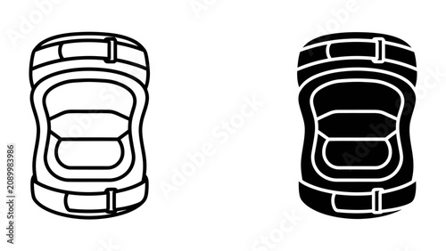 Photos Knee Pad Set: A pair of protective knee pads, one outlined in white and the other in solid black, symbolizing safety and preparedness for action