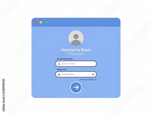 Modern user login interface with profile icon and input fields on blue background