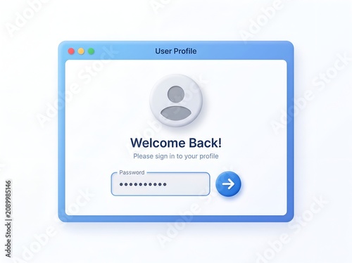 Modern login screen with user profile icon, password field, and arrow button on clean UI