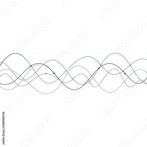 Colorful wavy lines with dots on a transparent background.