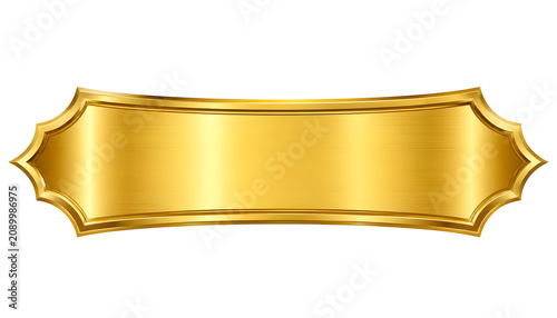 Shiny gold banner label with vintage frame and metallic texture isolated transparent png