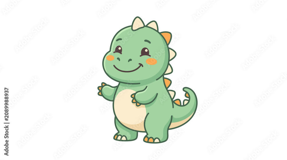 Fototapeta premium Smiling Cartoon Green Dinosaur Character.