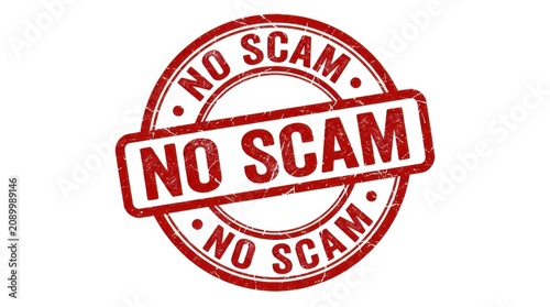 Red No Scam stamp on white background
