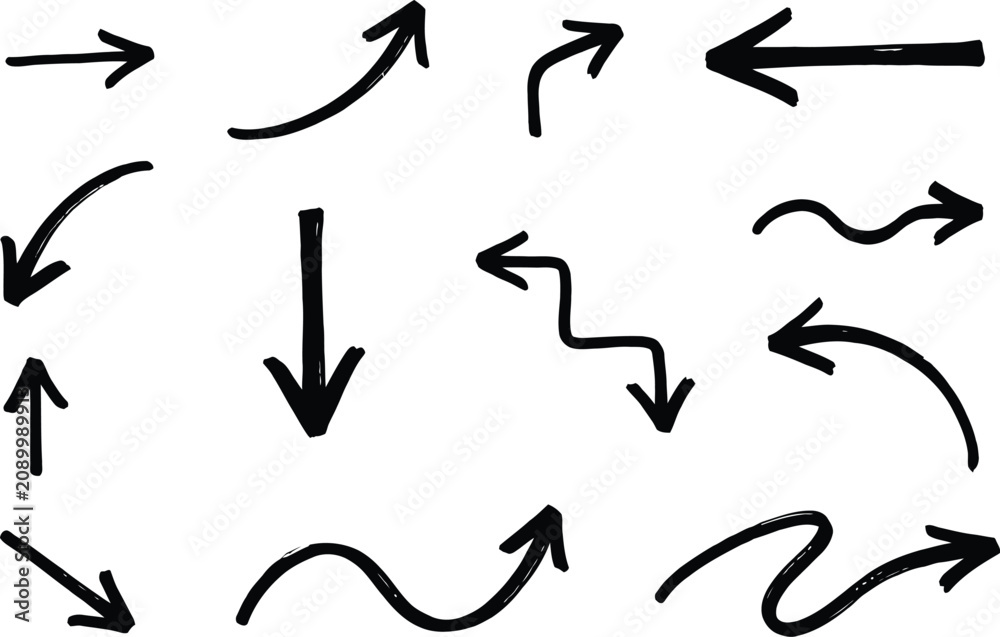 Fototapeta premium Hand drawn black arrows on white background