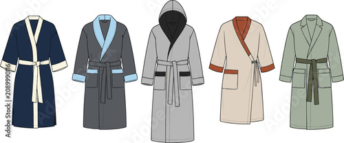 Schilderij op canvas Collection of Colorful Bathrobe and Dressing Gown Flat Vector Apparel Design Set