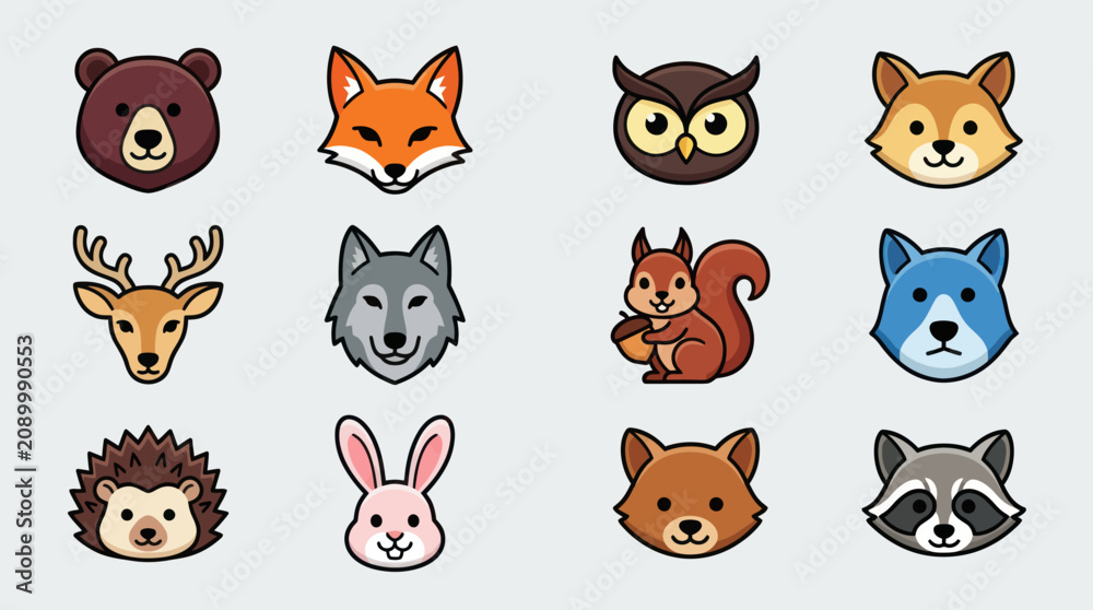 Fototapeta premium Forest animal head icons