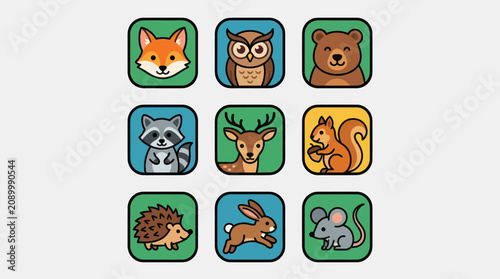 Forest animal icons set