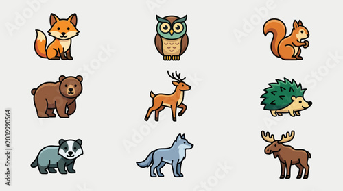 Forest animals collection icon set