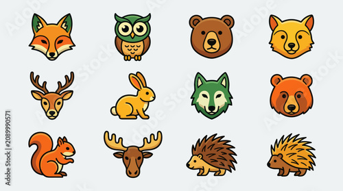 Forest animal portraits icons collection