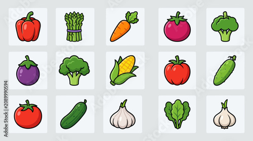 Fresh vegetable icons collection