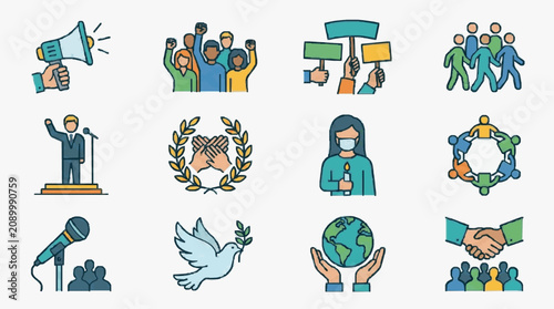 Obraz na plátně Collective Activism and Social Movements Icons.