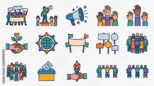 Obraz na plátně Collective Civic Engagement Icons.