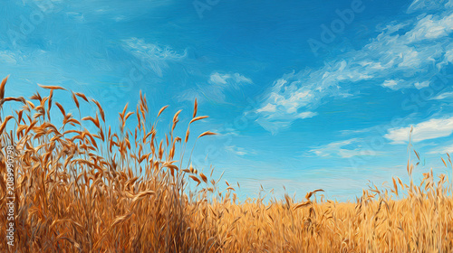 Wheat Field Golden Sky Blue Harvest Summer Agriculture Grain Crop Rural Nature Landscape Scenic