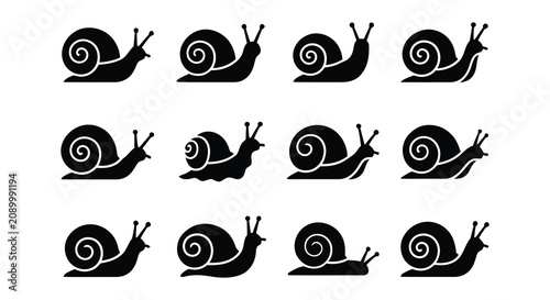 Konstfotografi Snail Silhouettes A Collection Of Flat Vector Illustrations