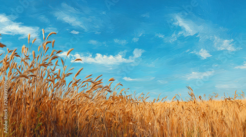 Wheat Field Golden Sky Blue Harvest Summer Agriculture Grain Crop Rural Nature Landscape Scenic