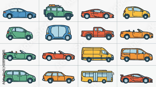 Bild auf Leinwand Colorful Vintage Car Collection Illustration.