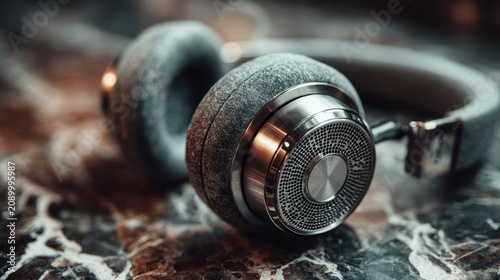 Luxury wireless headphones on marble surface, perfect for music lovers seeking premium audio quality and style