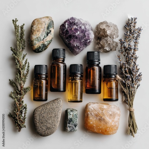 Elevate wellness with natural aromatherapy oils, healing crystals, and calming lavender for a serene, holistic spa experience at home
