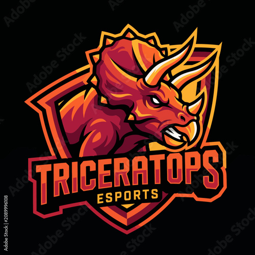 This powerful esports logo features a fierce triceratops head, designed with vibrant colors and sharp lines, symbolizing strength and competitive spirit in gaming.