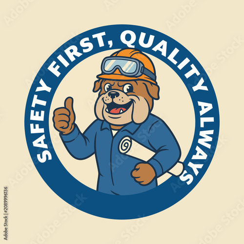 A friendly dog in work attire giving a thumbs up speaks to the importance of safety and quality, showcasing a unique blend of professionalism and playful character design.