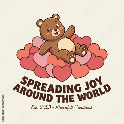 A cute bear surrounded by heart shapes embodies joy and warmth, making it a perfect image for celebrating love and happiness in various contexts and creative projects.
