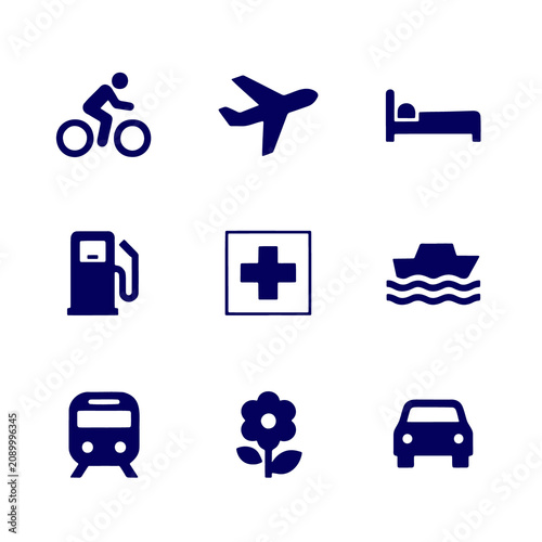 Flat Design Transport and Travel Icons Set on White Background Minimalist Style