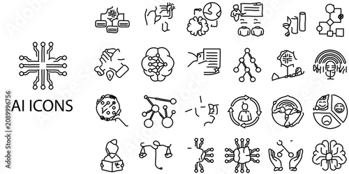AI simple New Technical Drawing concept 24 Black and White color icons set .Vector illustration.