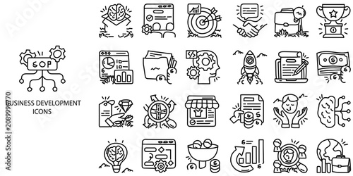 Business Development simple Technical Drawing New concept 24 Black and White color icons set .Vector illustration.