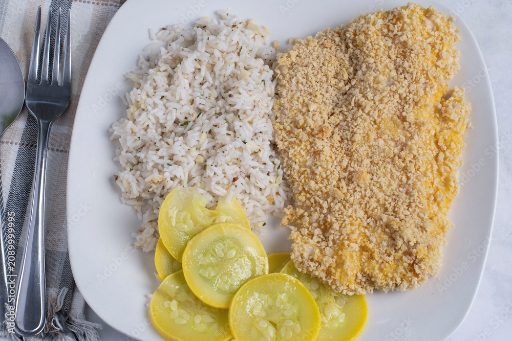 Εκτύπωση καμβά baked haddock  with rice and sunner squash