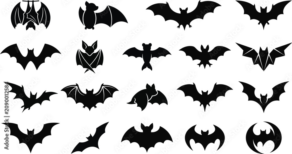 Fototapeta premium Halloween bat silhouette collection black bat silhouettes for spooky decor and design