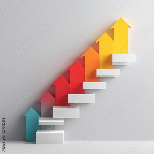 White ladder with ascending steps and numbers on a blue background, A visual metaphor for achieving goals, continuous improvement, and the journey of growth.