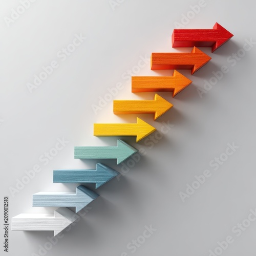 White ladder with ascending steps and numbers on a blue background, A visual metaphor for achieving goals, continuous improvement, and the journey of growth.