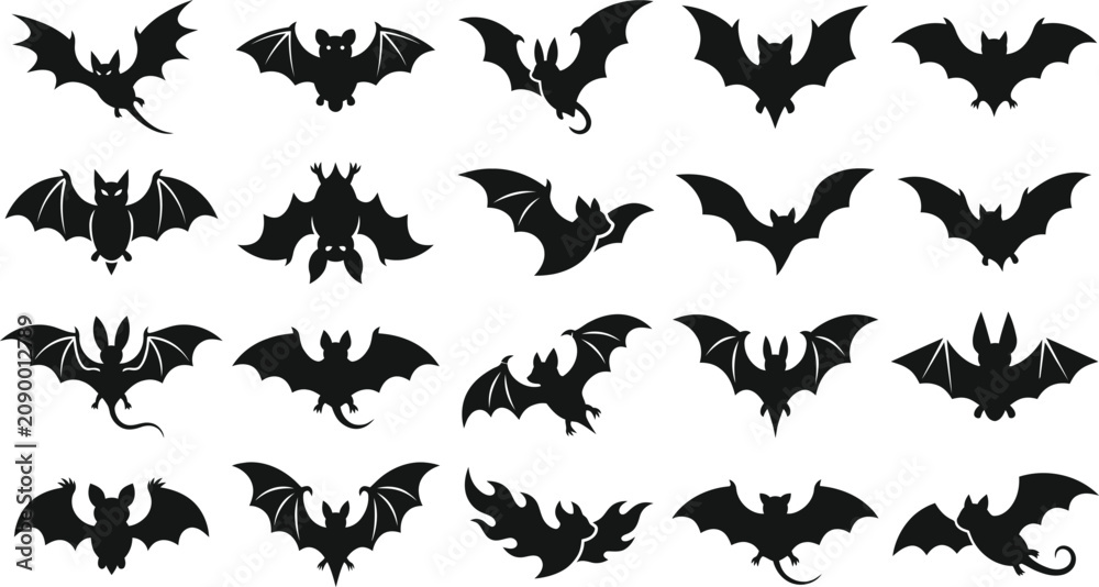 Fototapeta premium Halloween bat silhouette collection black flying bats for decoration