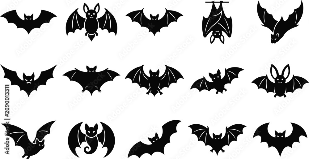 Fototapeta premium Halloween bat silhouette collection black bat silhouettes for spooky decor and design