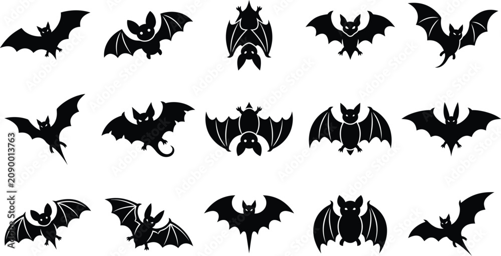 Fototapeta premium Halloween bat silhouettes collection spooky vector graphics for october 31st designs
