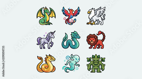 Bild auf Leinwand Mythical creatures collection fantasy icons