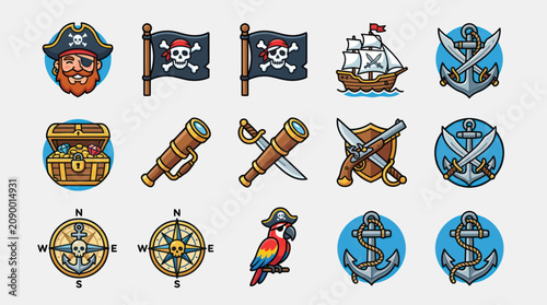 Tableau sur toile Nautical adventure icons collection
