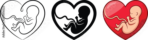 Foto Fetus in womb icon collection featuring unborn baby pregnancy symbol in outline