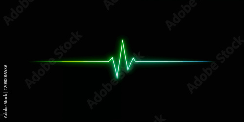 Neon Green Star and Heartbeat Pulse Icon on Black Background with Upward Arrow Graph, Medical Health Business Concept 3D Vector Illustration Design