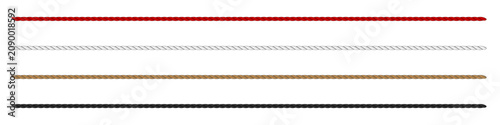 Textile twisted cord yarn thread rope overlay isolated on transparent background with realistic horizontal line string twine for decoration craft packaging branding sewing and design mockup