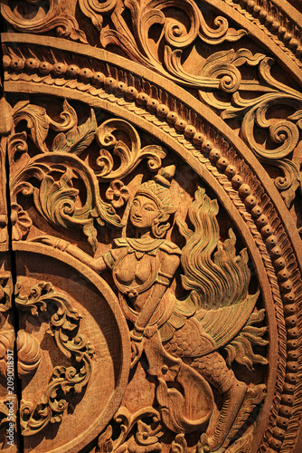 old wood sculptured, wood carving, antique wood circle art .