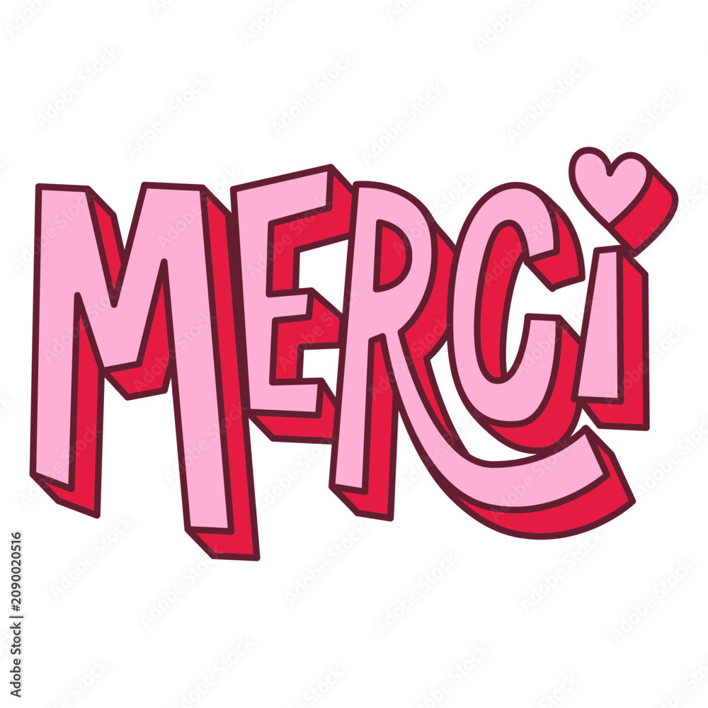 Fototapeta premium The word merci in pink with a heart